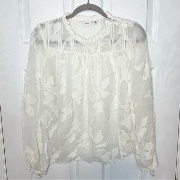 𝅺ARITZIA Wilfred Lourdes Appliqué White Lacey Blouse XS - Picture 3 of 11